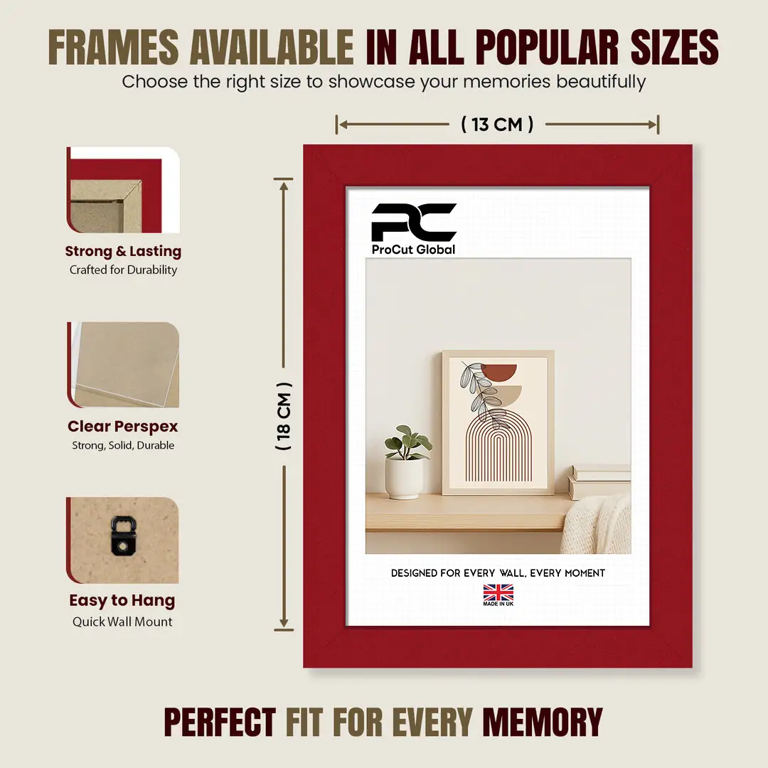 18x13cm Modern Red Picture Frame - Elegant Wall Frame With Perspex Front thumbnail 4