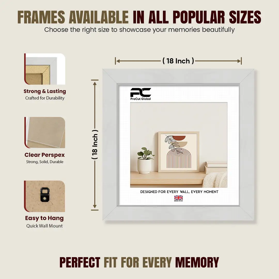18x18" Ash White Modern Picture Frame | Beautiful Wall Frame With Perspex Front thumbnail 4
