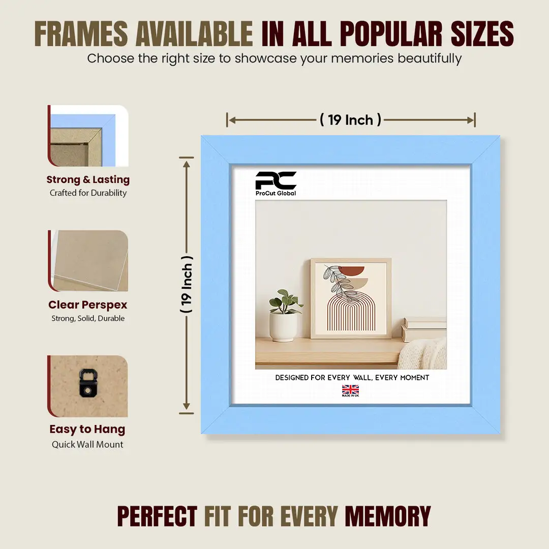 19x19" Modern Baby Blue Picture Frame - Premium Photo Frame With Perspex Front thumbnail 4