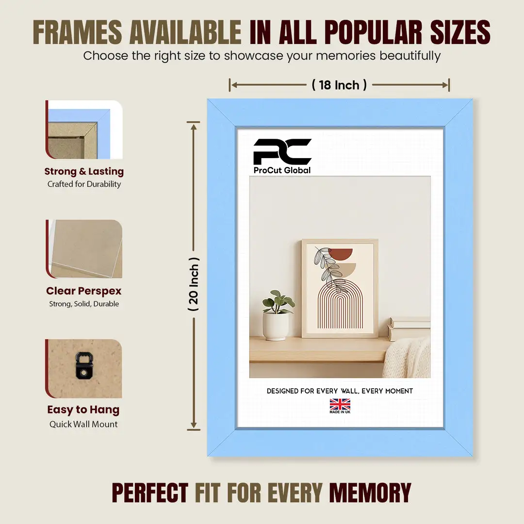 20x18" Modern Baby Blue Picture Frame - Elegant Wall Frame With Perspex Front thumbnail 4