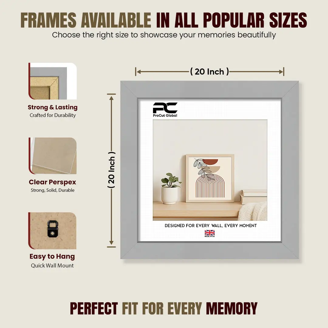 20x20" Modern Light Grey Picture Frame - Premium Photo Frame With Perspex Front thumbnail 4