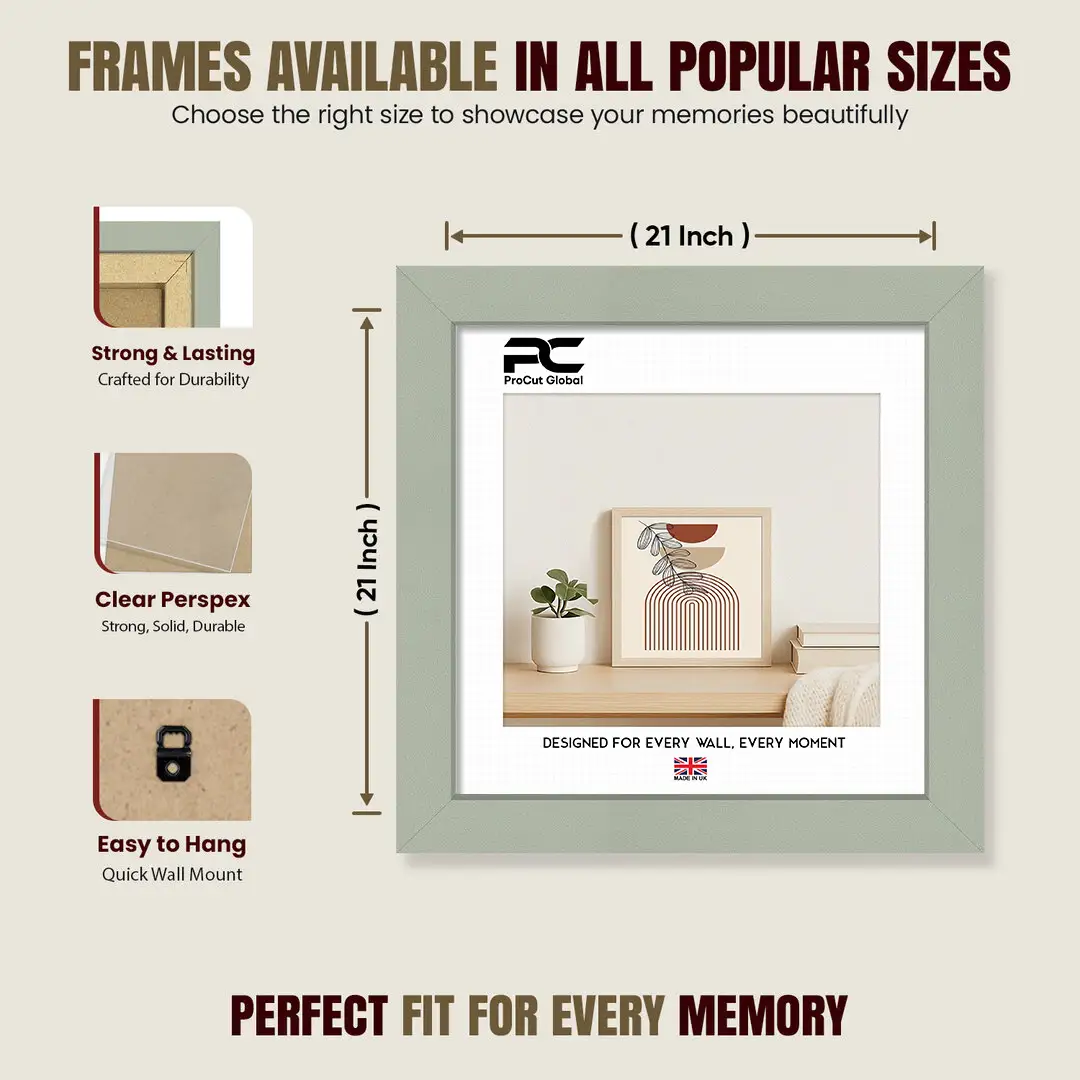 21x21" Modern Green Picture Frame | Beautiful Wall Frame With Perspex Front thumbnail 4