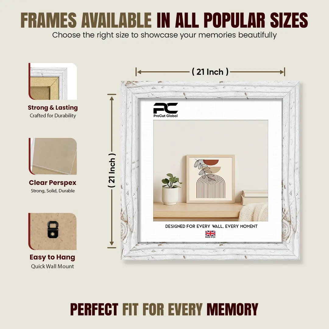 21x21" Modern White Rustic Picture Frame - Elegant Wall Frame With Perspex Front thumbnail 4
