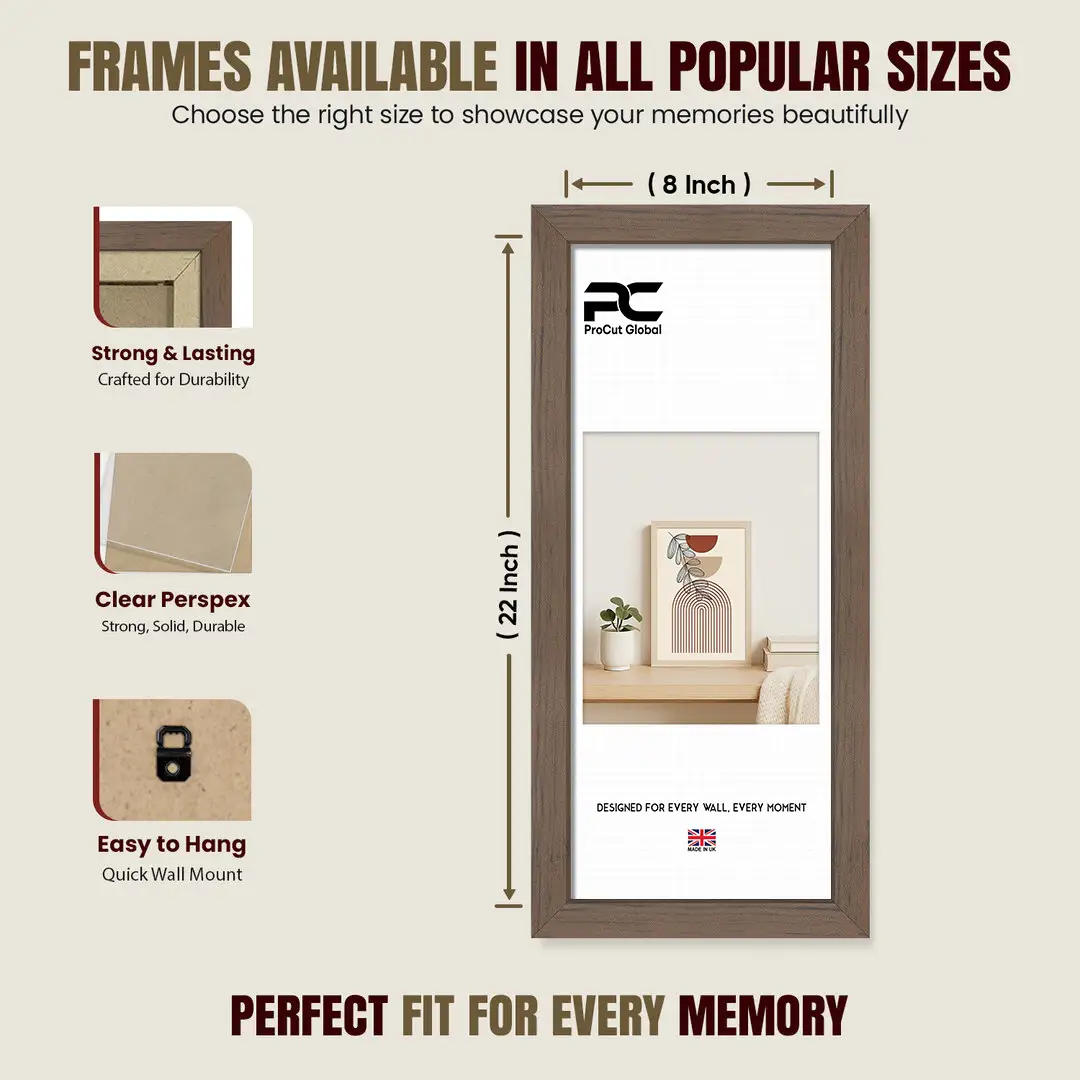 22x8" Modern Walnut Picture Frame | Beautiful Wall Frame With Perspex Front thumbnail 4