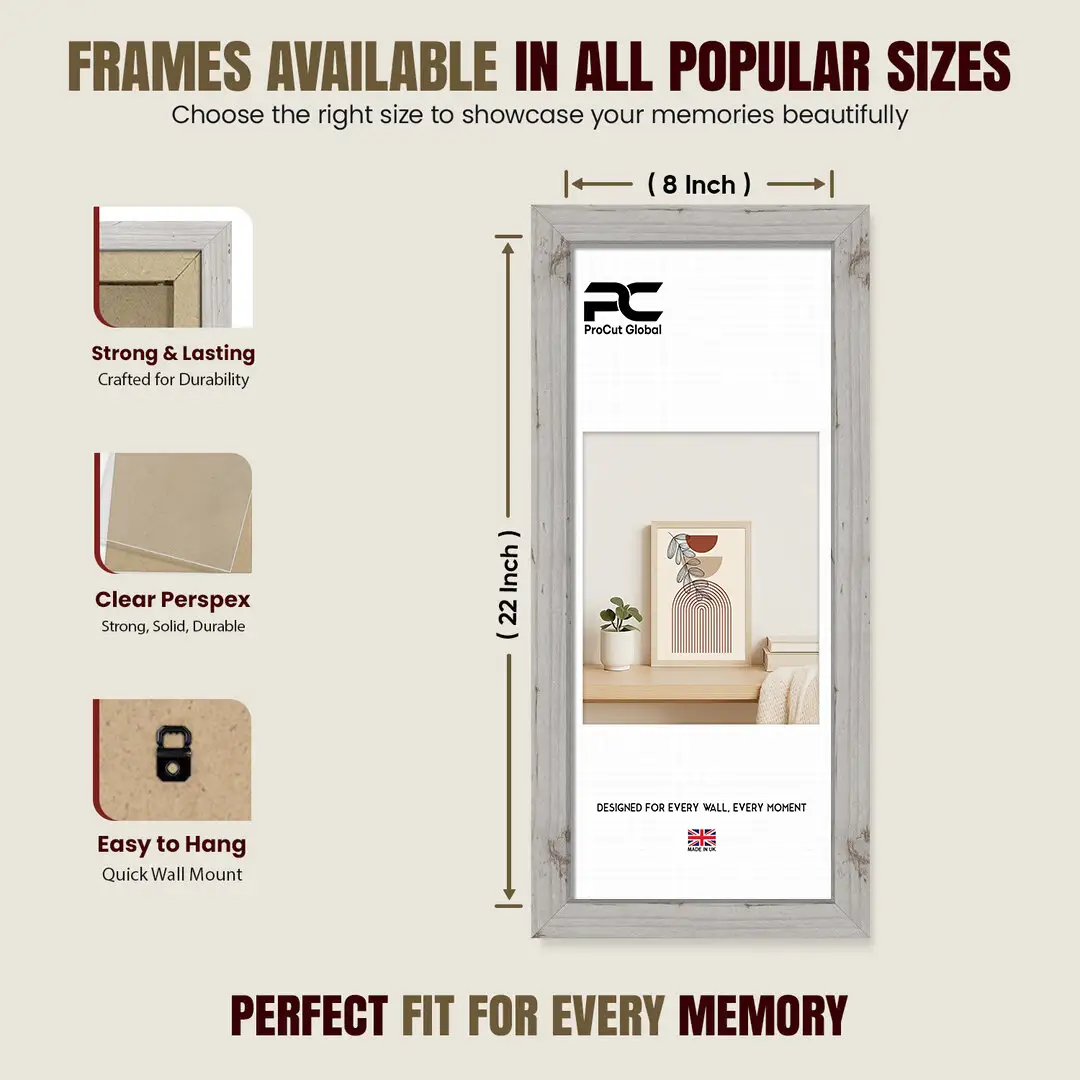 22x8" Modern White Rustic Picture Frame - Elegant Wall Frame With Perspex Front thumbnail 4