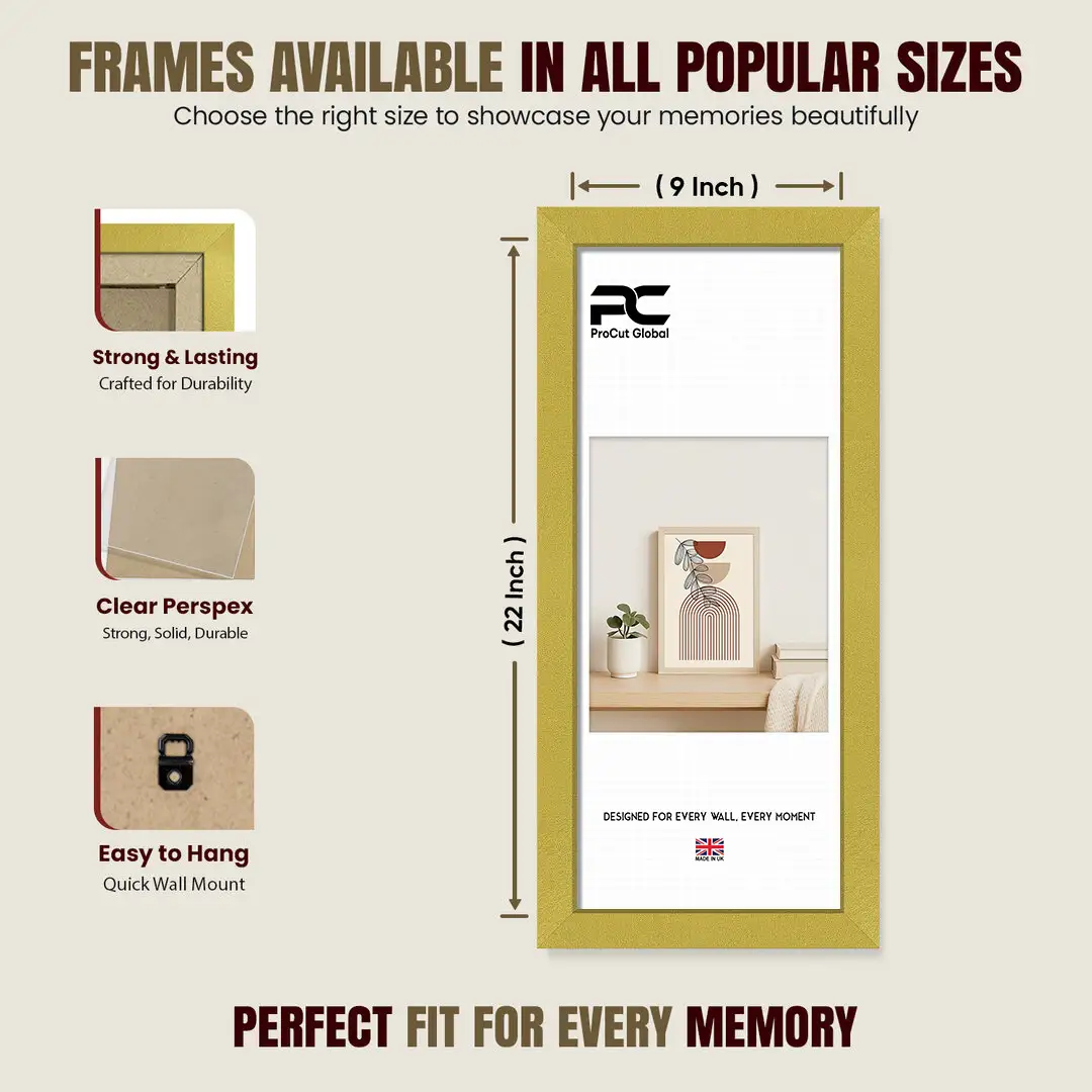 22x9" Modern Gold Picture Frame - Elegant Wall Frame With Perspex Front thumbnail 4