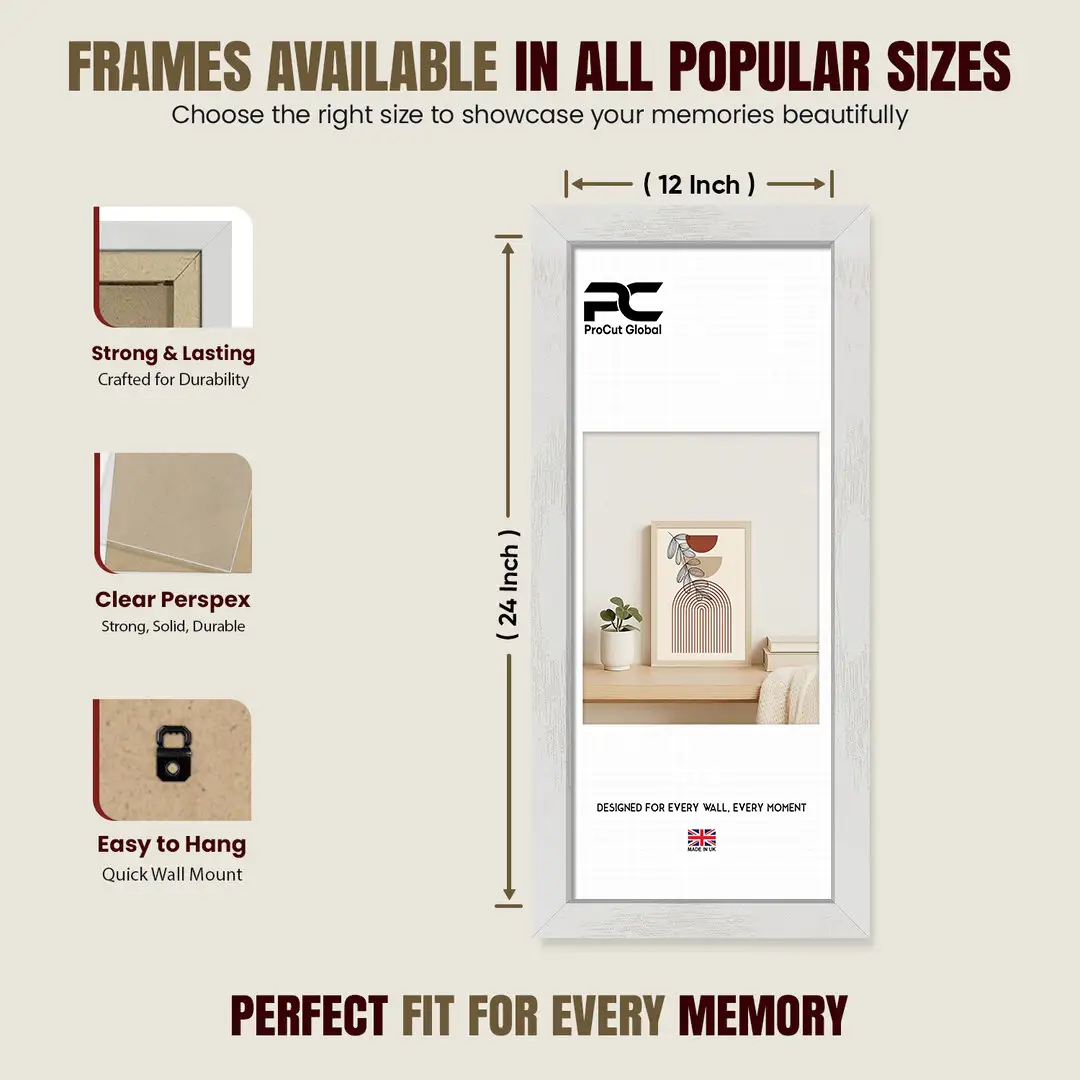 24x12" Ash White Modern Picture Frame - Elegant Wall Frame With Perspex Front thumbnail 4