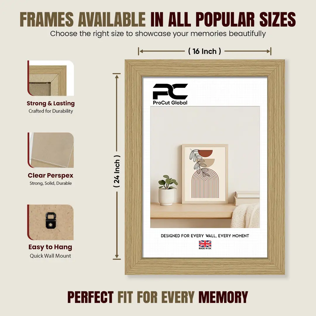 24x16" Modern Light Oak Picture Frame - Elegant Wall Frame With Perspex Front thumbnail 4