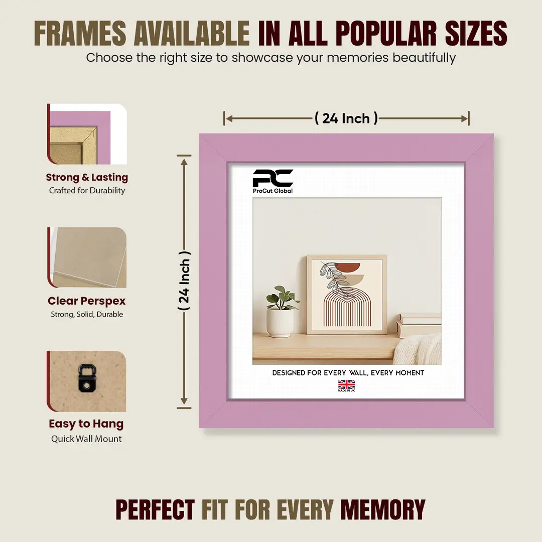 24x24" Modern Pastel Pink Picture Frame | Beautiful Wall Frame With Perspex Front thumbnail 4