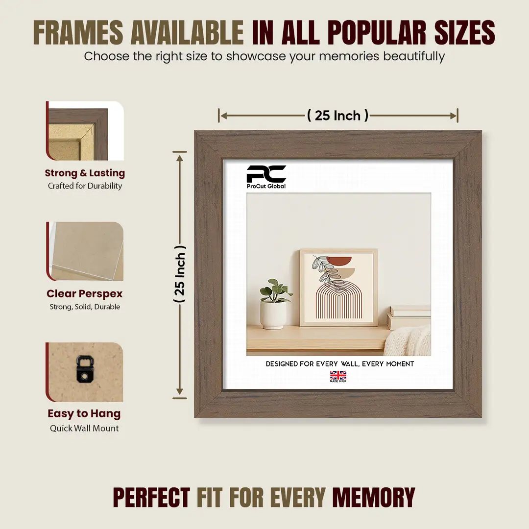 25x25" Modern Walnut Picture Frame | Beautiful Wall Frame With Perspex Front thumbnail 4