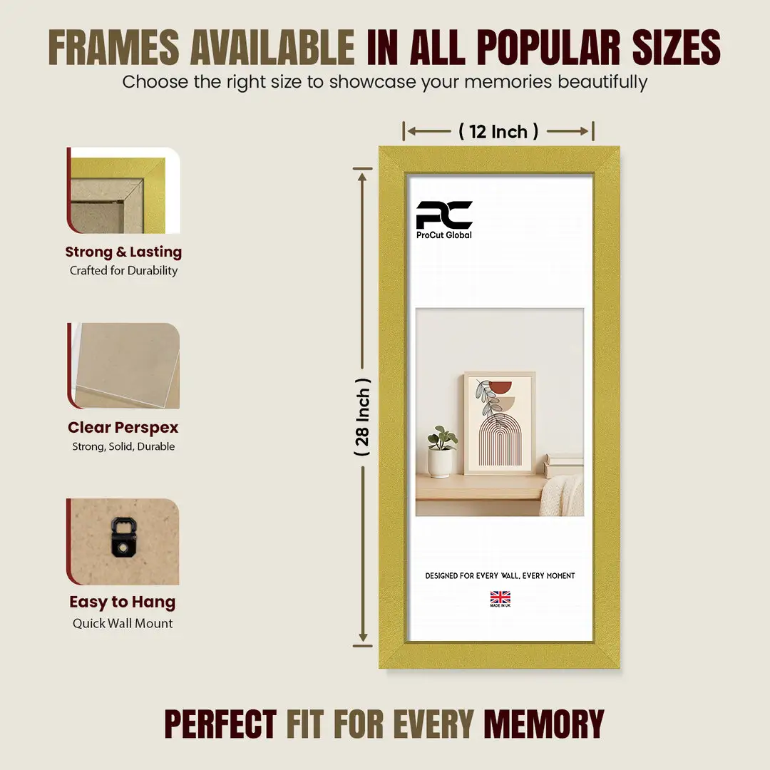 28x12" Modern Gold Picture Frame - Elegant Wall Frame With Perspex Front thumbnail 4
