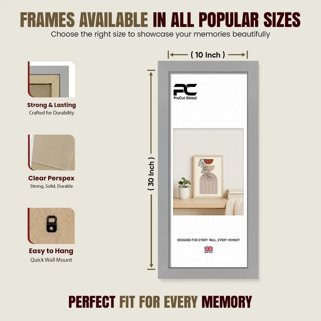 30x10" Modern Light Grey Picture Frame | Beautiful Wall Frame With Perspex Front thumbnail 4