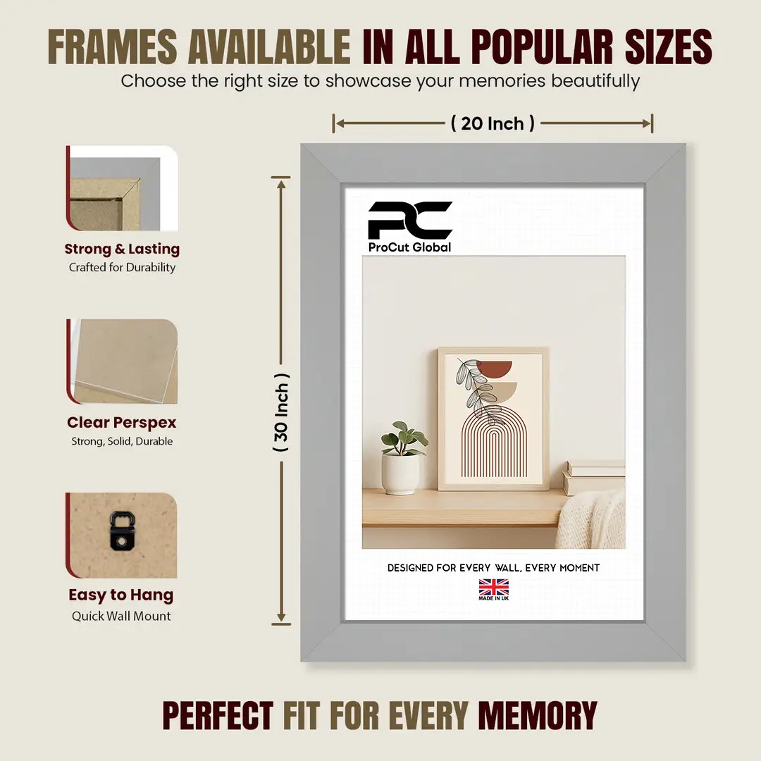 30x20" Modern Light Grey Picture Frame - Premium Photo Frame With Perspex Front thumbnail 4