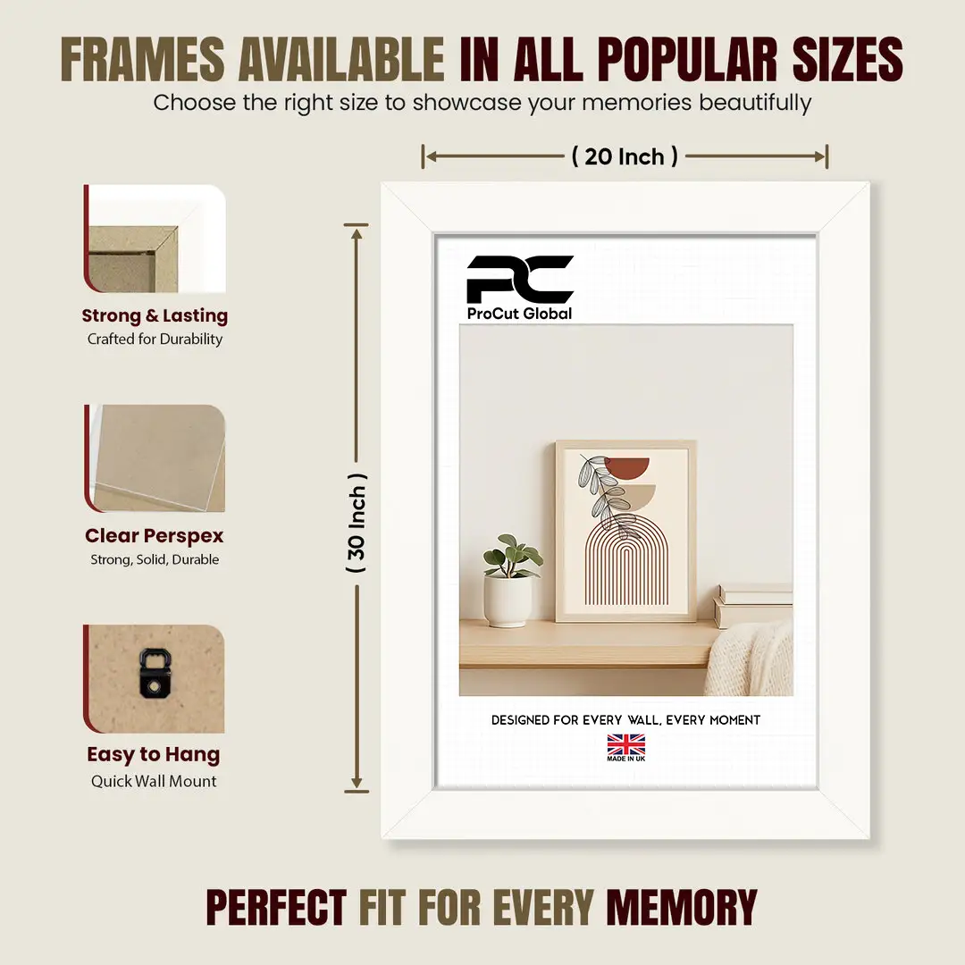 30x20" Modern White Picture Frame - Elegant Wall Frame With Perspex Front thumbnail 4