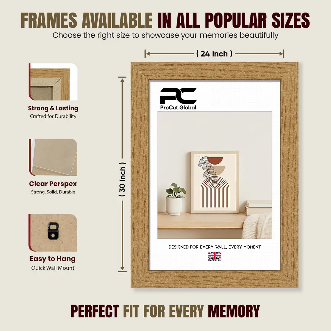 30x24" Modern Oak Picture Frame | Beautiful Wall Frame With Perspex Front thumbnail 4