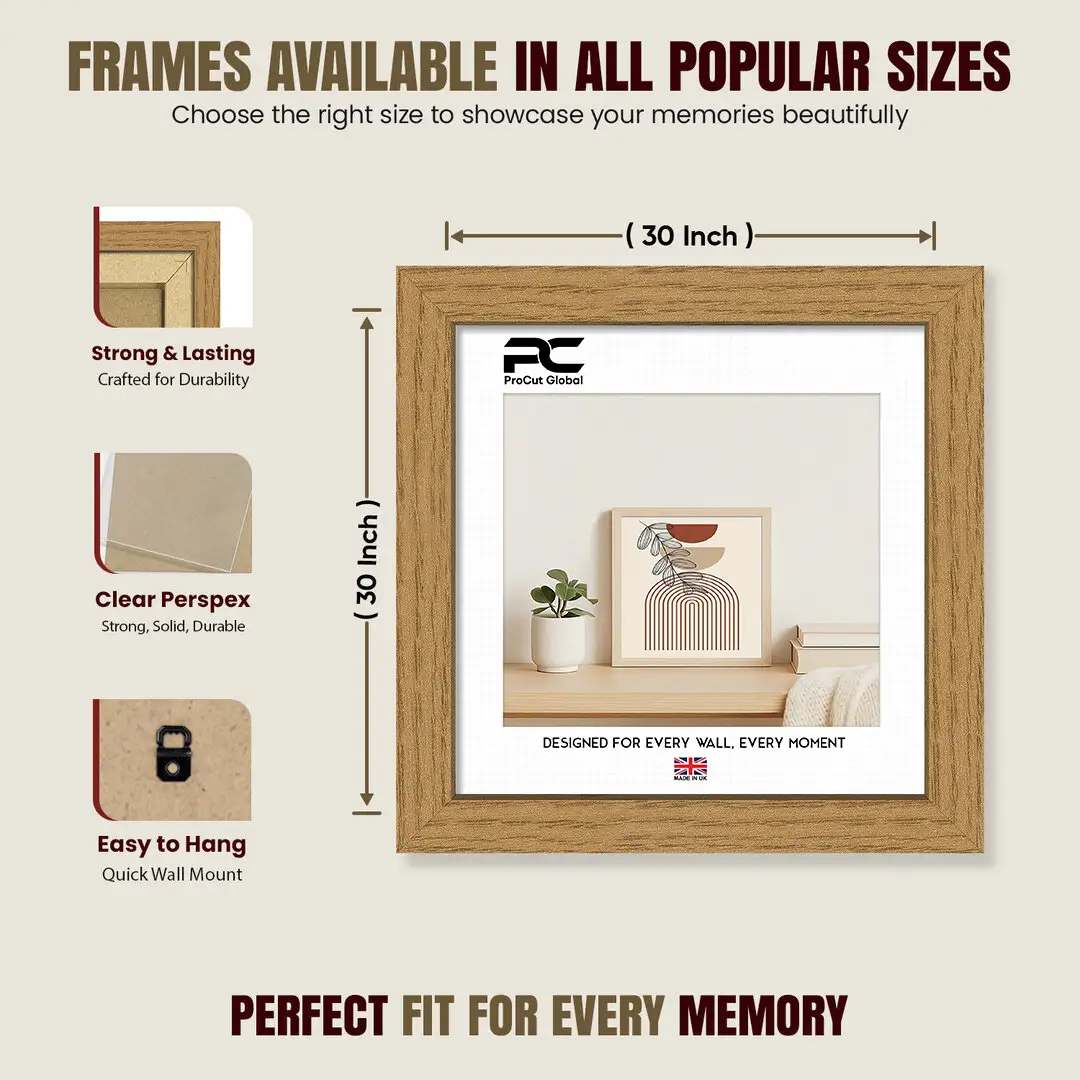 30x30" Modern Oak Picture Frame | Beautiful Wall Frame With Perspex Front thumbnail 4
