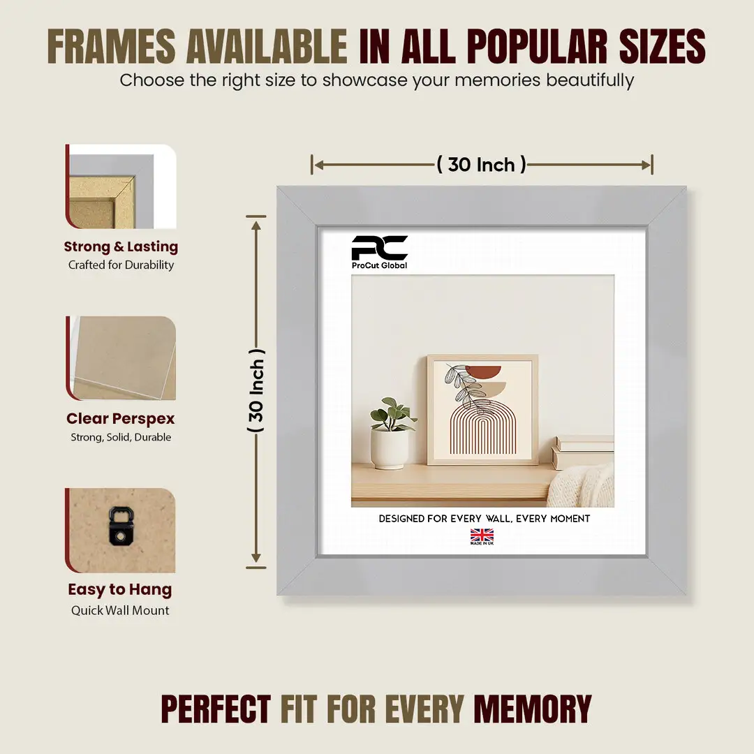 30x30" Modern Silver Picture Frame - Elegant Wall Frame With Perspex Front thumbnail 4