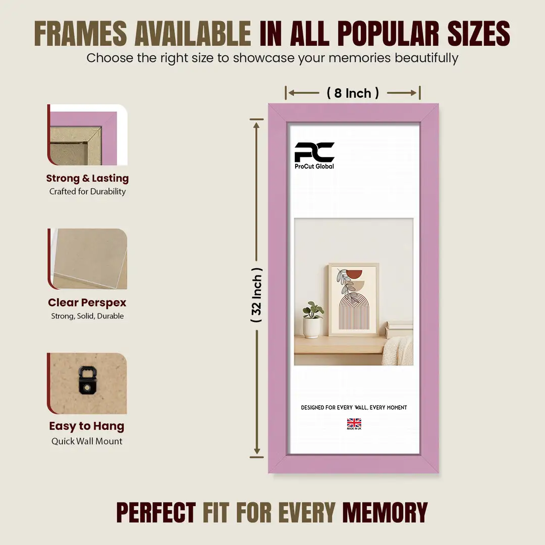 32x8" Modern Pastel Pink Picture Frame - Premium Photo Frame With Perspex Front thumbnail 4