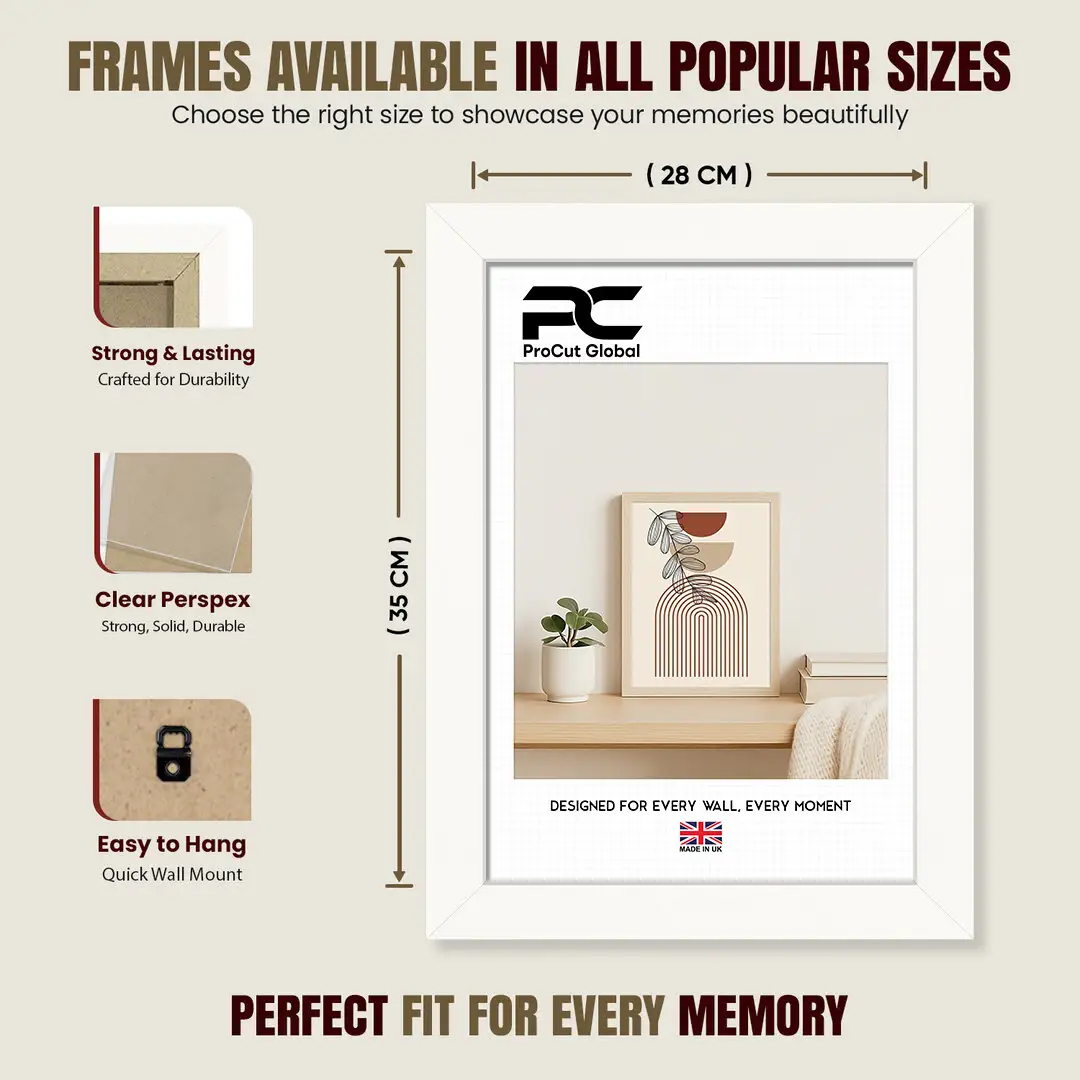 35x28cm Modern White Picture Frame | Beautiful Wall Frame With Perspex Front thumbnail 4