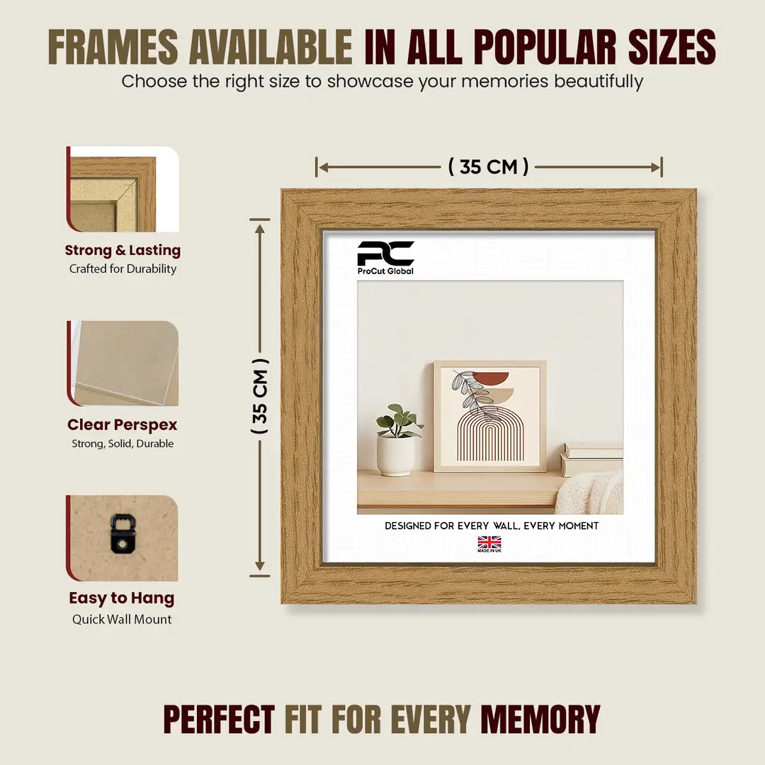 35x35cm Modern Oak Picture Frame - Premium Photo Frame With Perspex Front thumbnail 4