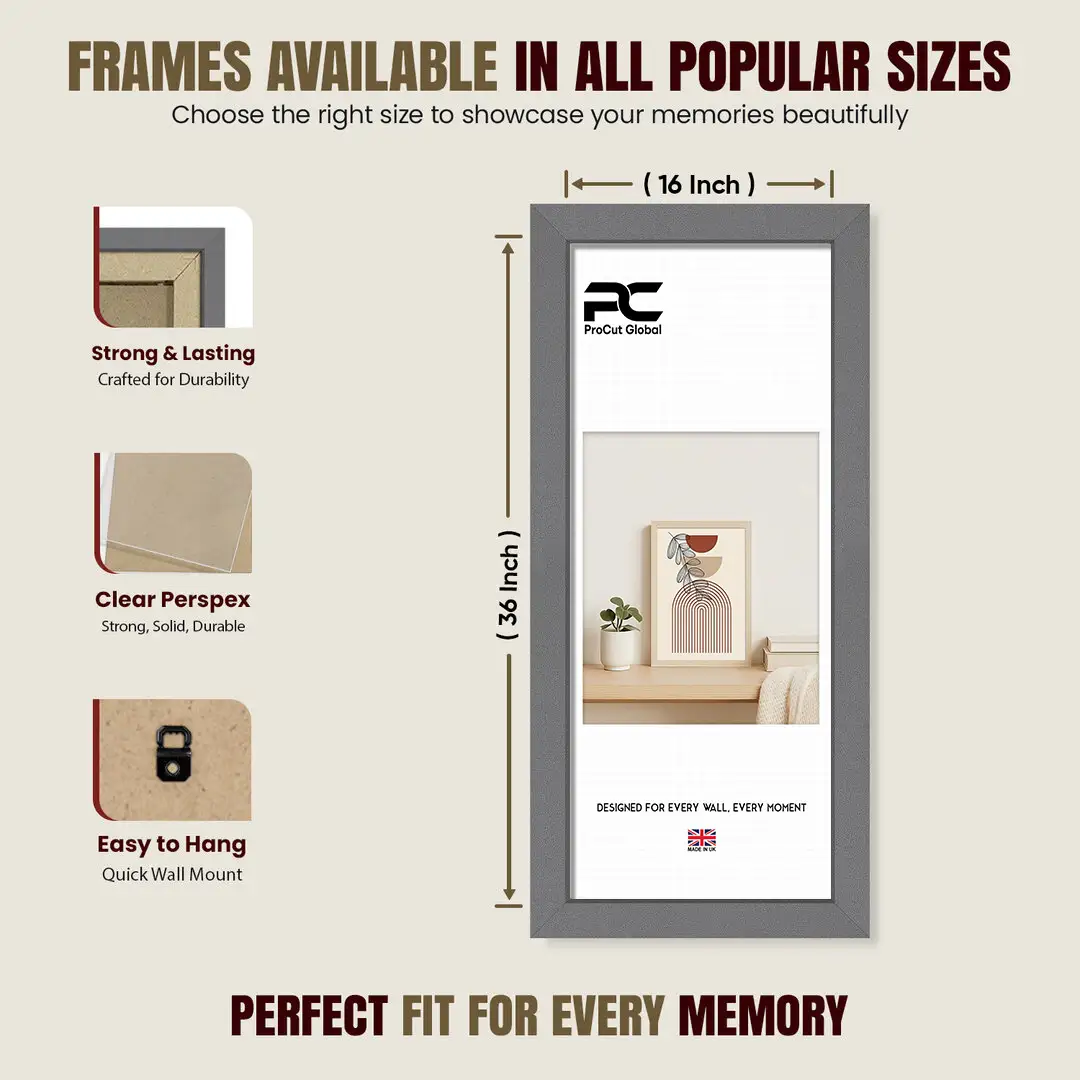 36x16" Modern Dark Grey Picture Frame | Beautiful Wall Frame With Perspex Front thumbnail 4