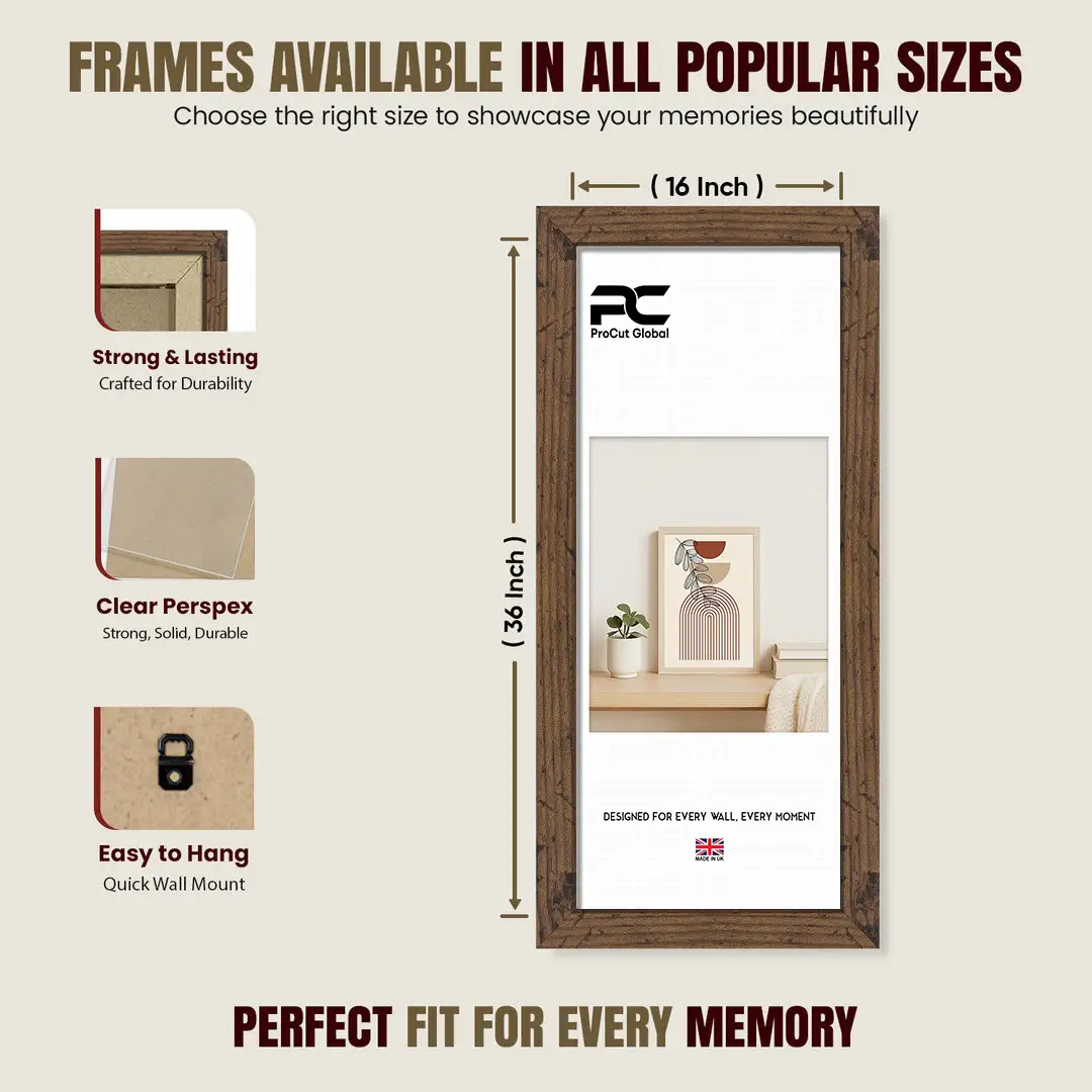36x16" Modern Dark Oak Picture Frame - Elegant Wall Frame With Perspex Front thumbnail 4