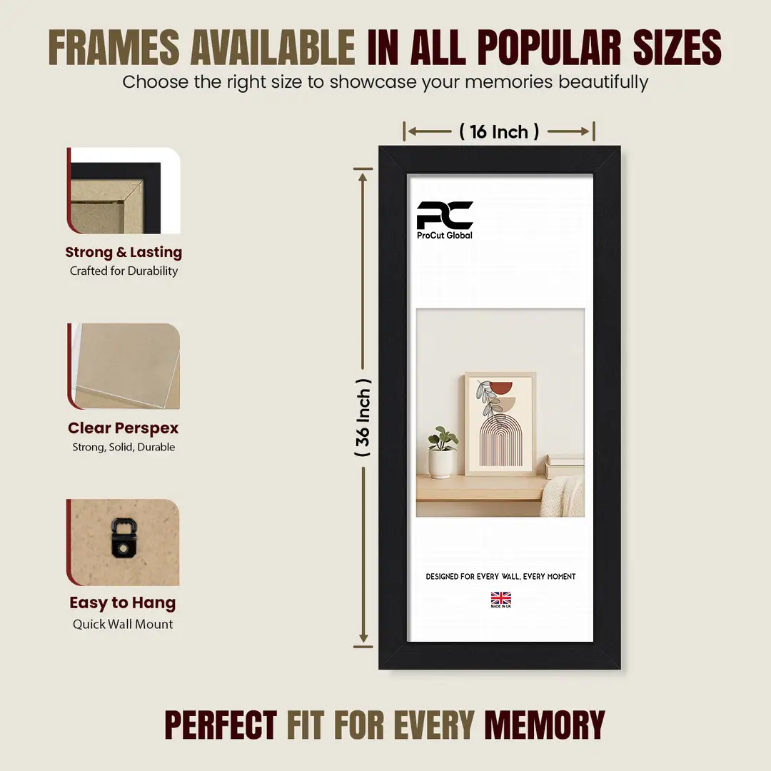 36x16" Modern Mat Black Picture Frame - Elegant Wall Frame With Perspex Front thumbnail 4
