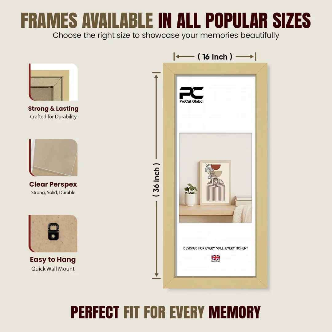 36x16" Modern Mustard Yellow Picture Frame - Elegant Wall Frame With Perspex Front thumbnail 4