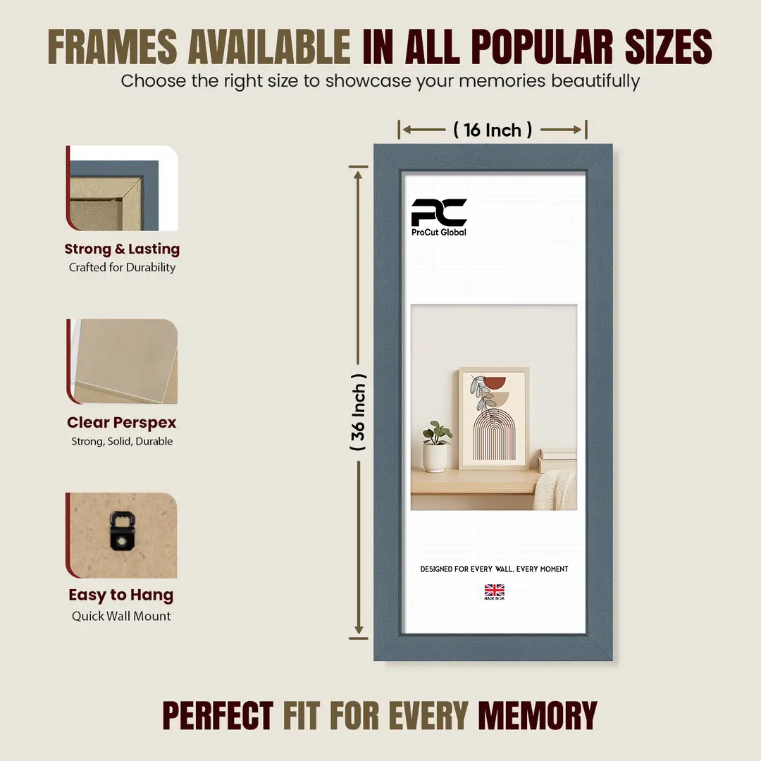 36x16" Modern Navy Blue Picture Frame - Premium Photo Frame With Perspex Front thumbnail 4
