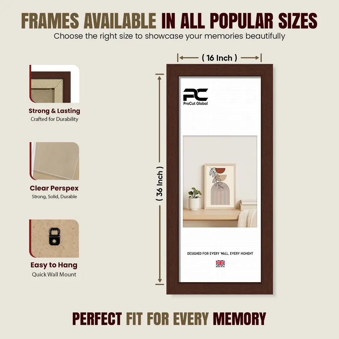 36x16" Modern Rose Wood Picture Frame - Elegant Wall Frame With Perspex Front thumbnail 4