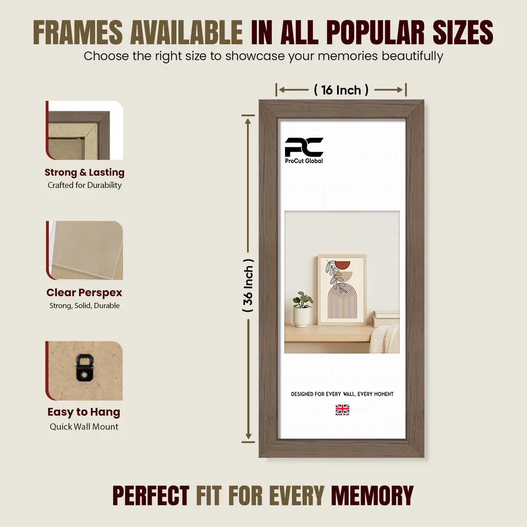 36x16" Modern Walnut Picture Frame | Beautiful Wall Frame With Perspex Front thumbnail 4