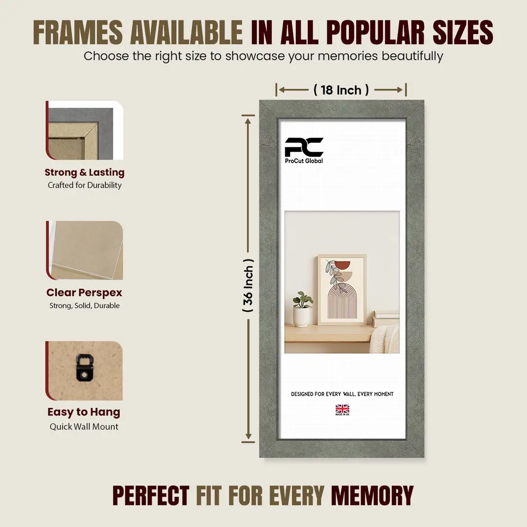 36x18" Modern Grey Marble Picture Frame | Beautiful Wall Frame With Perspex Front thumbnail 4