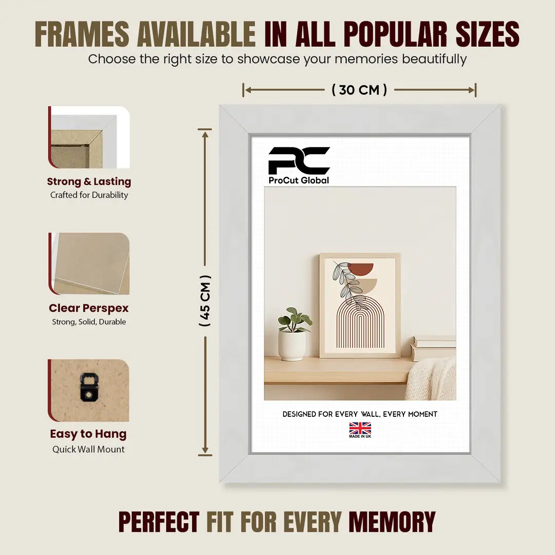 45x30cm Ash White Modern Picture Frame - Premium Photo Frame With Perspex Front thumbnail 4