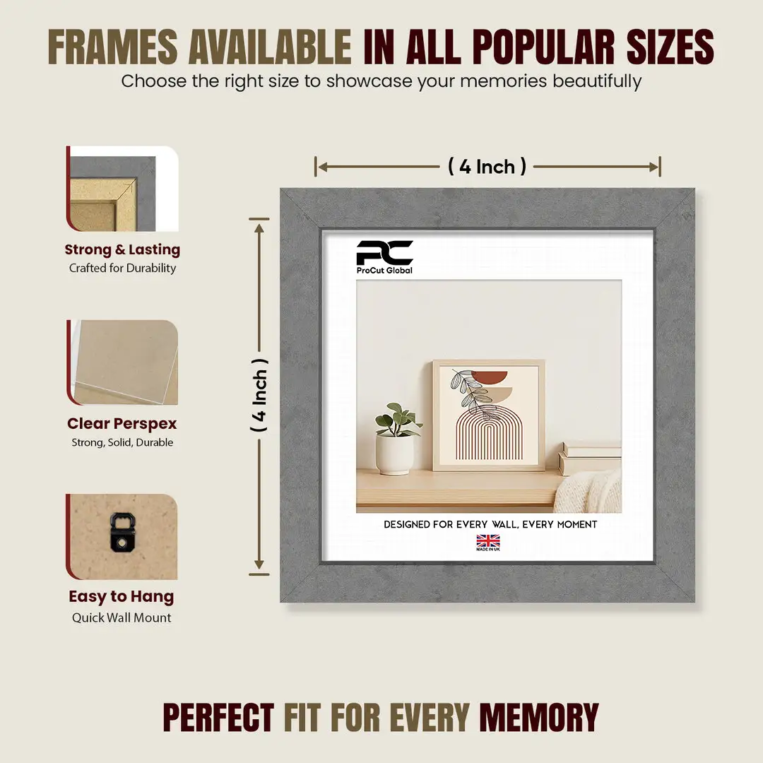 4x4" Modern Grey Marble Picture Frame - Elegant Wall Frame With Perspex Front thumbnail 4