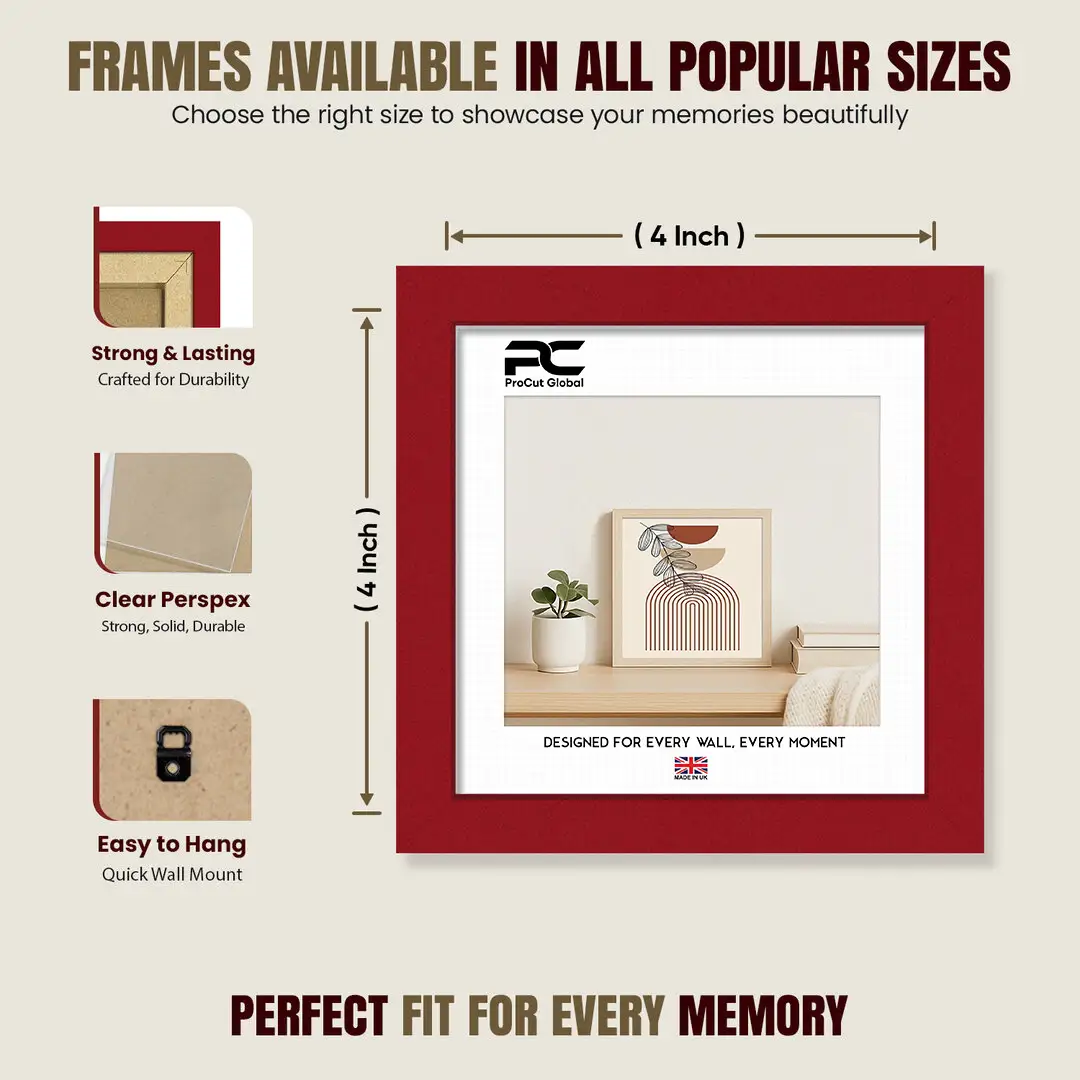 4x4" Modern Red Picture Frame | Beautiful Wall Frame With Perspex Front thumbnail 4