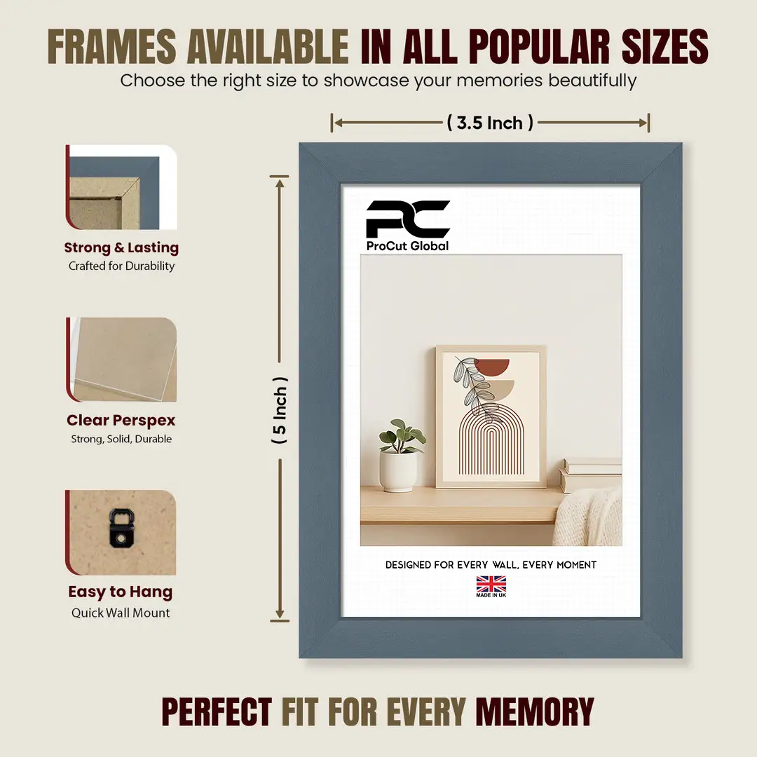 5x3.5" Modern Navy Blue Picture Frame - Elegant Wall Frame With Perspex Front thumbnail 4