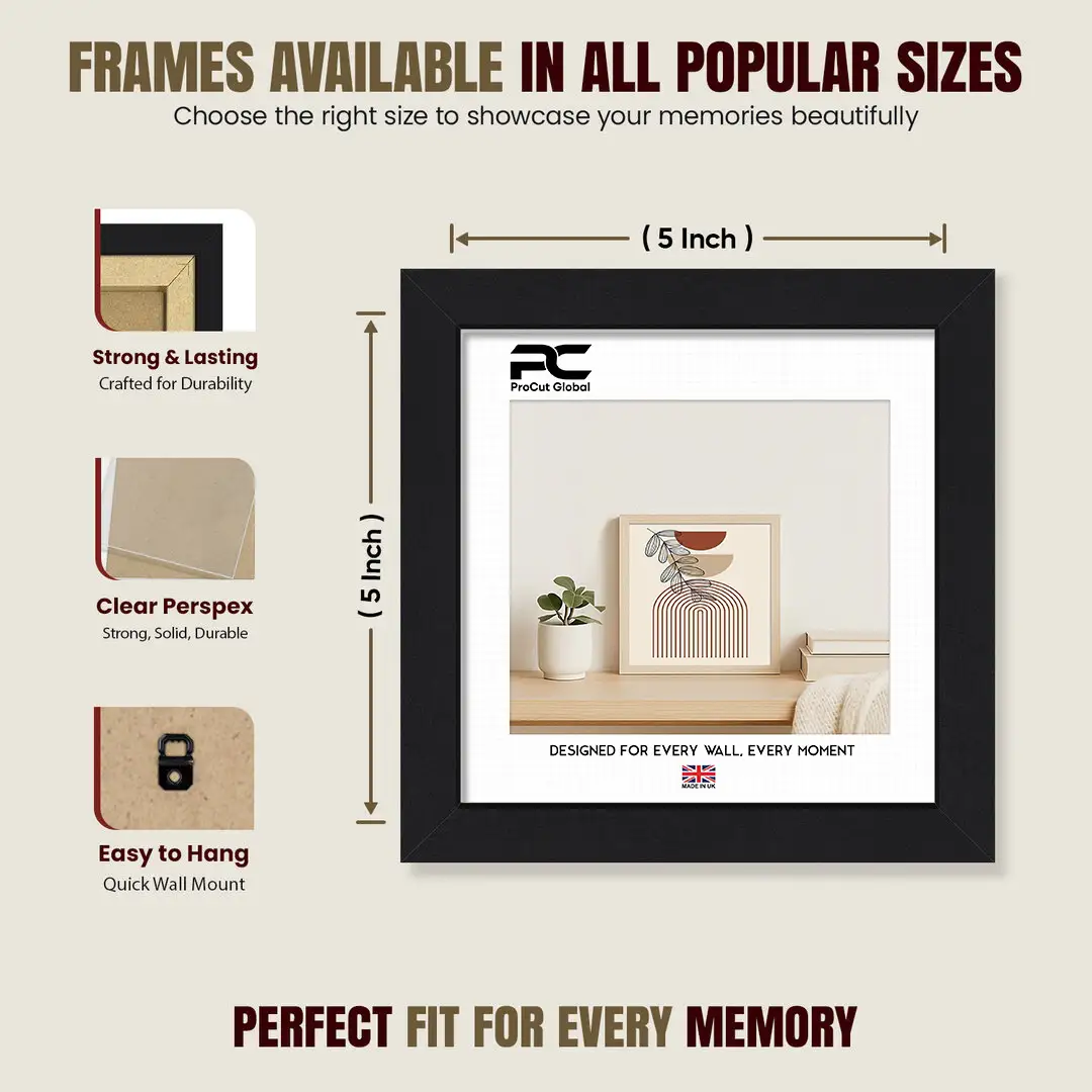 5x5" Modern Mat Black Picture Frame - Premium Photo Frame With Perspex Front thumbnail 4