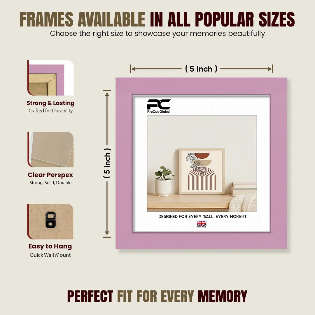 5x5" Modern Pastel Pink Picture Frame - Elegant Wall Frame With Perspex Front thumbnail 4