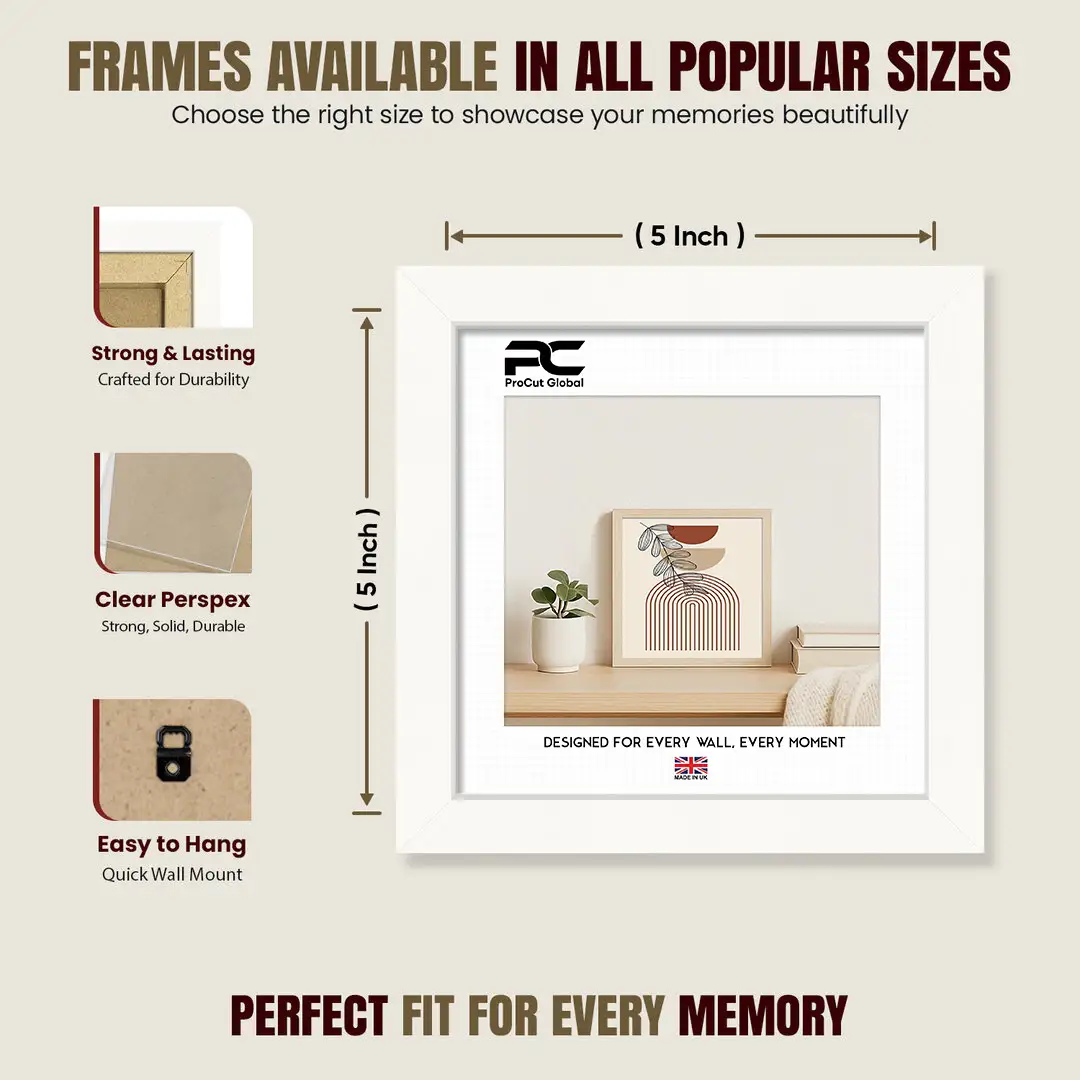 5x5" Modern White Picture Frame | Beautiful Wall Frame With Perspex Front thumbnail 4