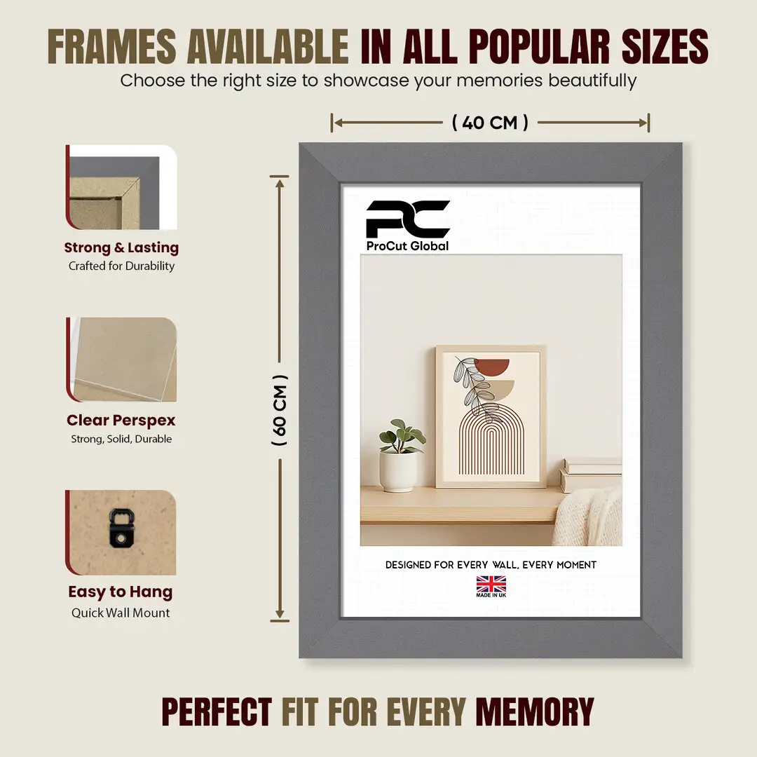 60x40cm Modern Dark Grey Picture Frame - Premium Photo Frame With Perspex Front thumbnail 4