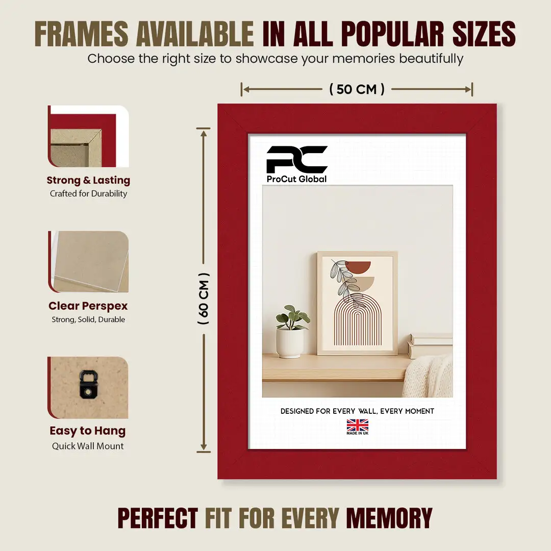 60x50cm Modern Red Picture Frame - Premium Photo Frame With Perspex Front thumbnail 4