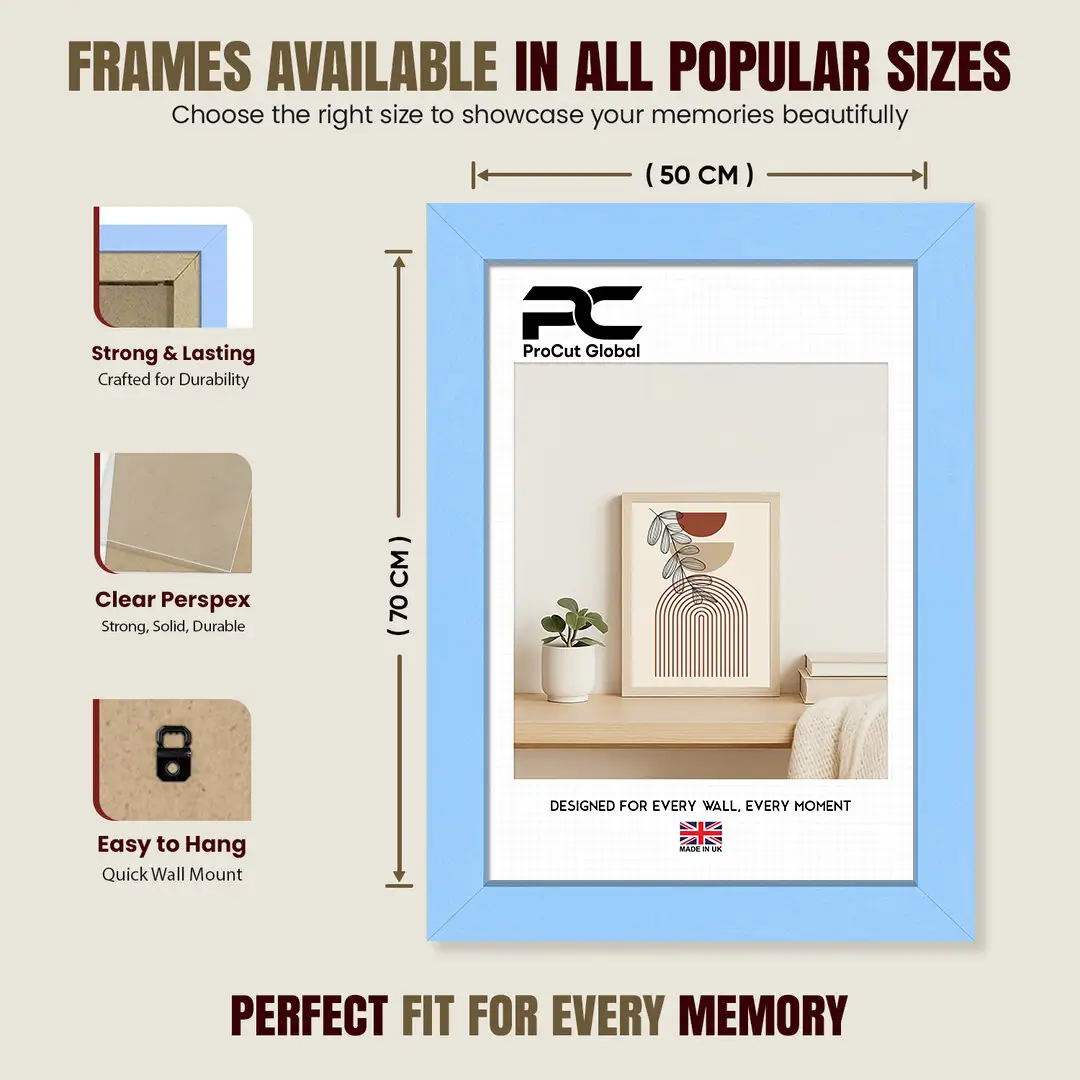 70x50cm Modern Baby Blue Picture Frame - Premium Photo Frame With Perspex Front thumbnail 4