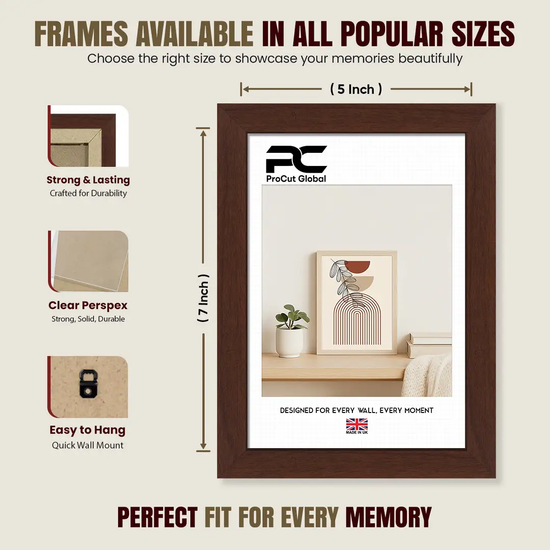 7x5" Modern Rose Wood Picture Frame - Elegant Wall Frame With Perspex Front thumbnail 4