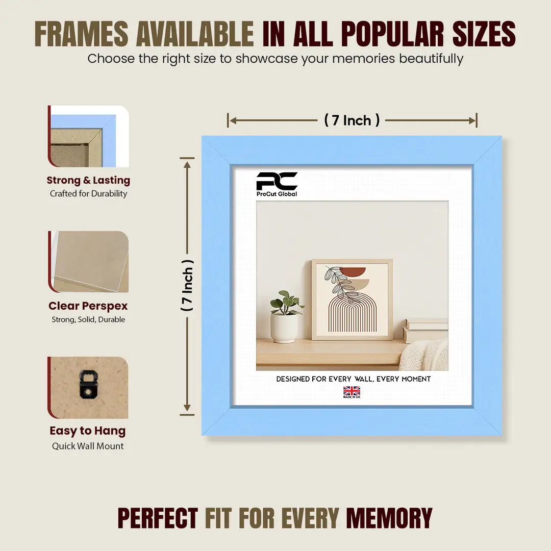 7x7" Modern Baby Blue Picture Frame - Premium Photo Frame With Perspex Front thumbnail 4