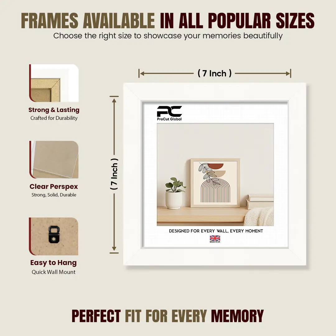 7x7" Modern White Picture Frame - Premium Photo Frame With Perspex Front thumbnail 4