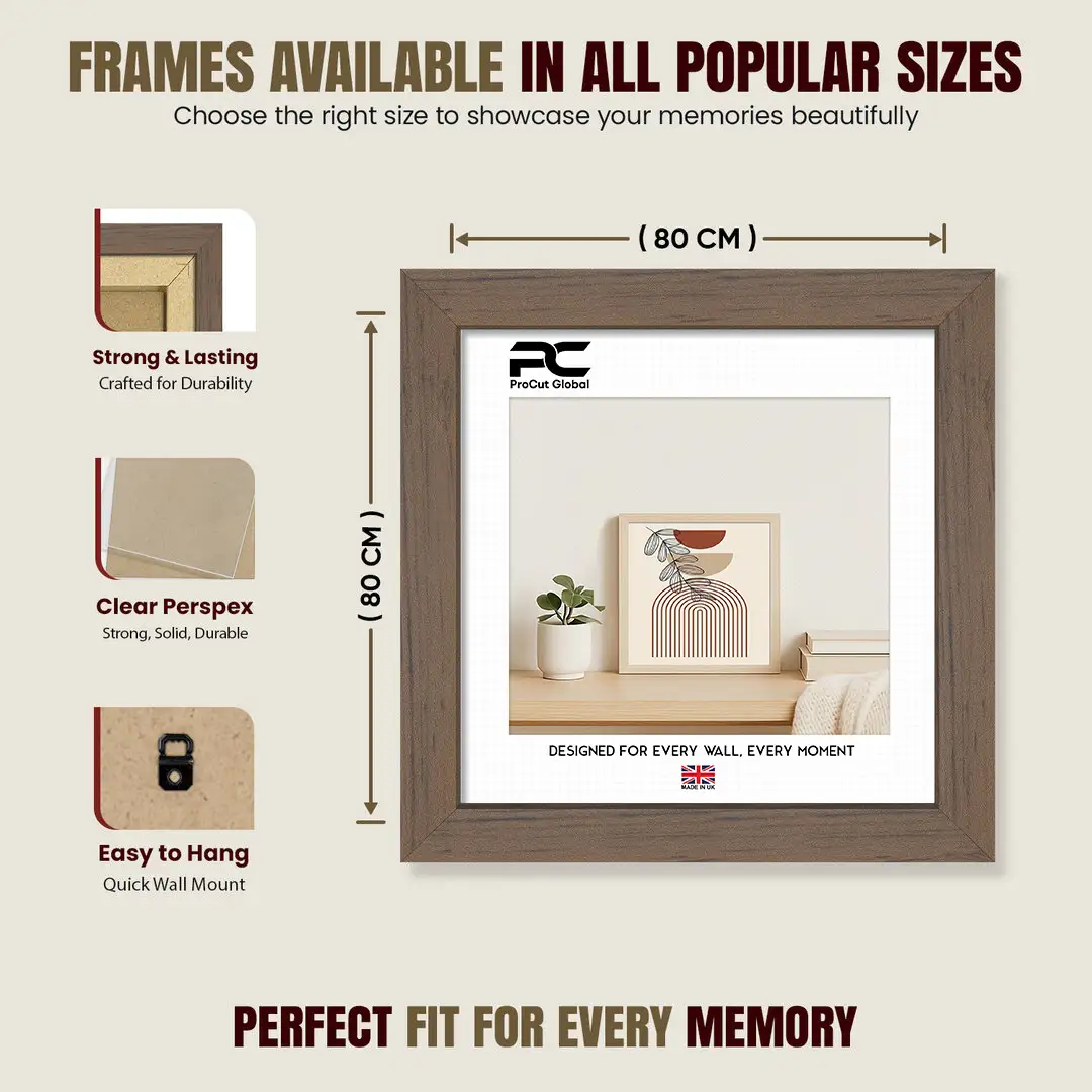 80x80cm Modern Walnut Picture Frame | Beautiful Wall Frame With Perspex Front thumbnail 4