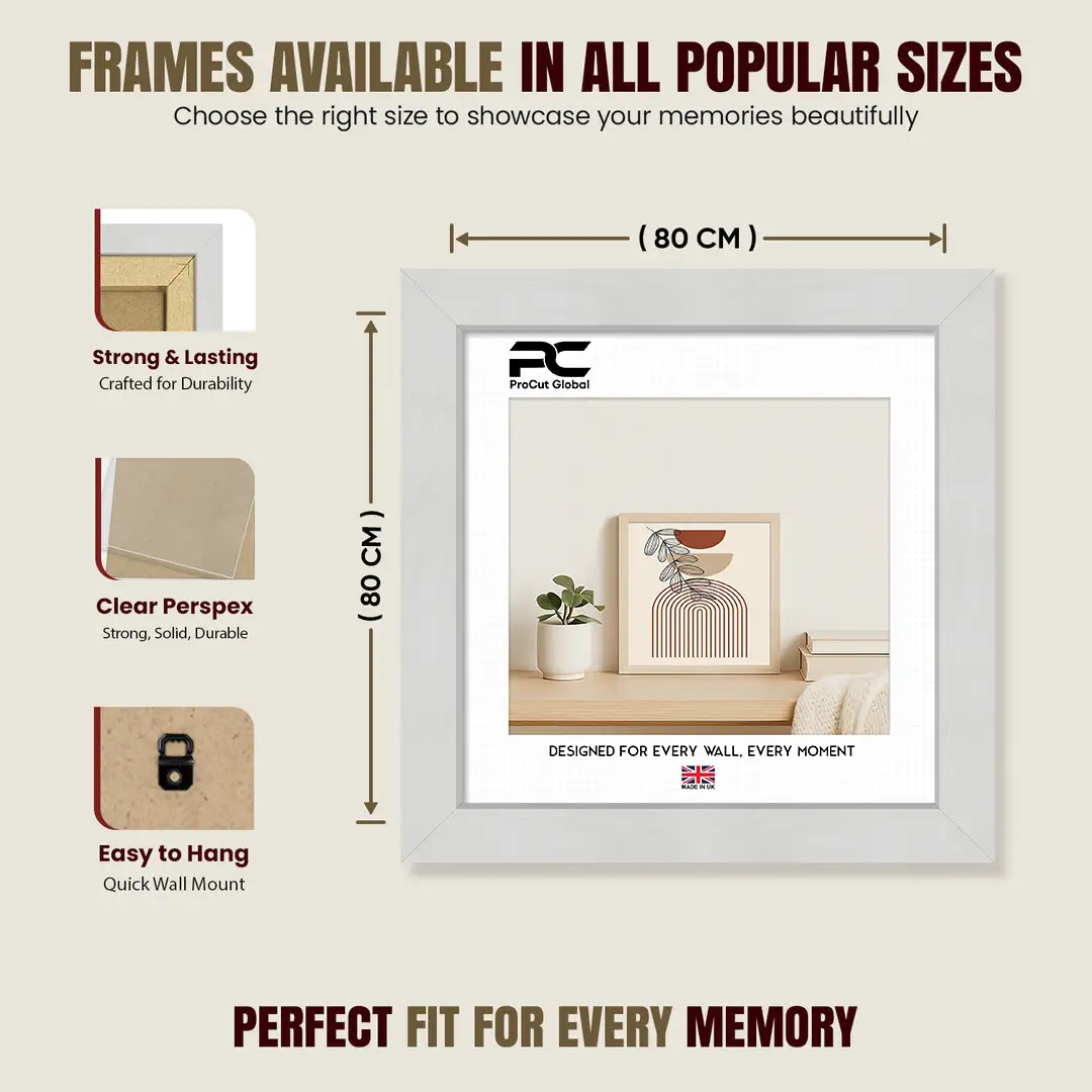 80x80cm Ash White Modern Picture Frame | Beautiful Wall Frame With Perspex Front thumbnail 4