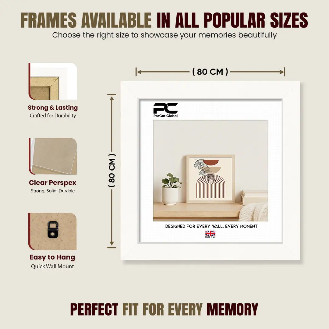 80x80cm Modern White Picture Frame | Beautiful Wall Frame With Perspex Front thumbnail 4