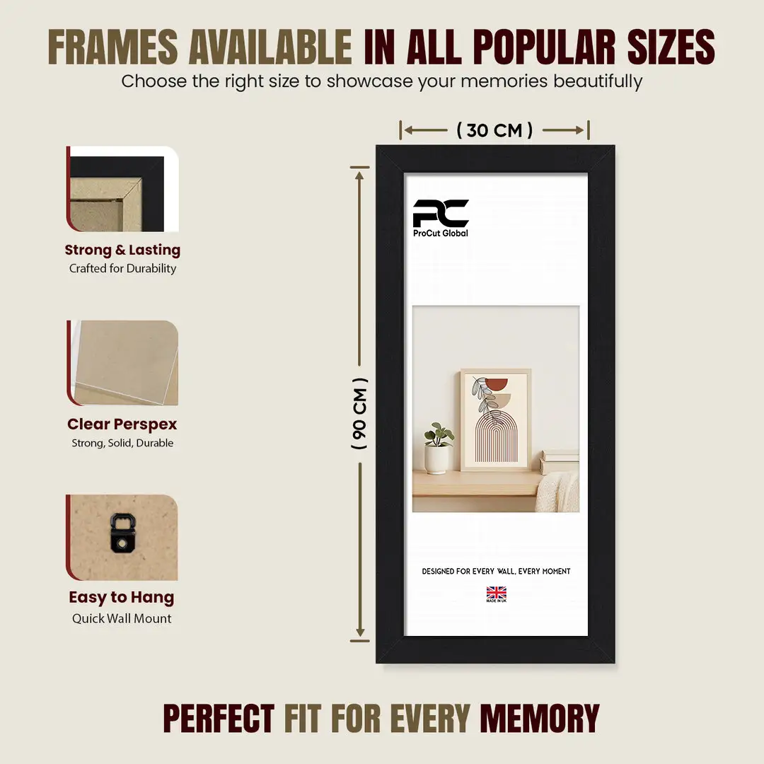 90x30cm Modern Matte Black Picture Frame | Beautiful Wall Frame With Perspex Front thumbnail 4