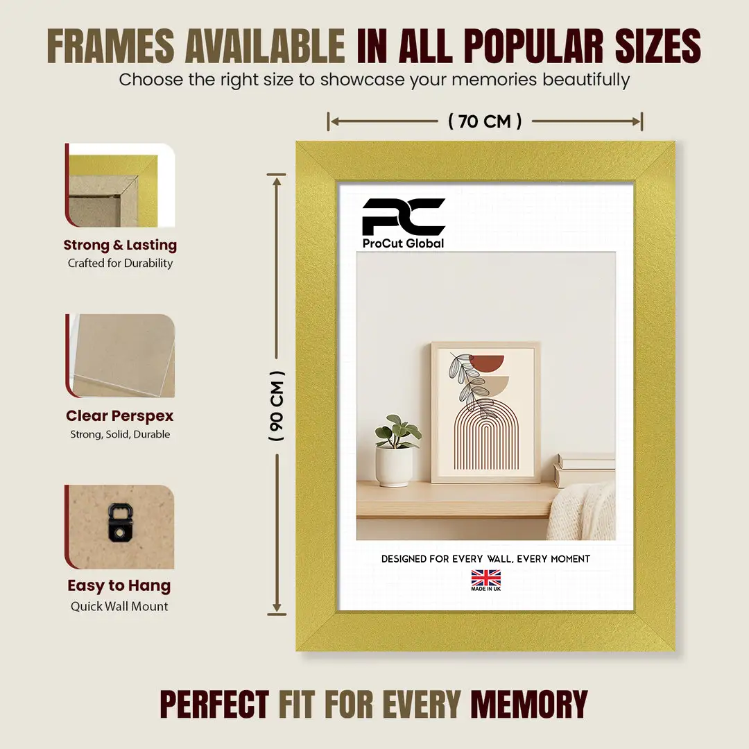 90x70cm Modern Gold Picture Frame - Elegant Wall Frame With Perspex Front thumbnail 4